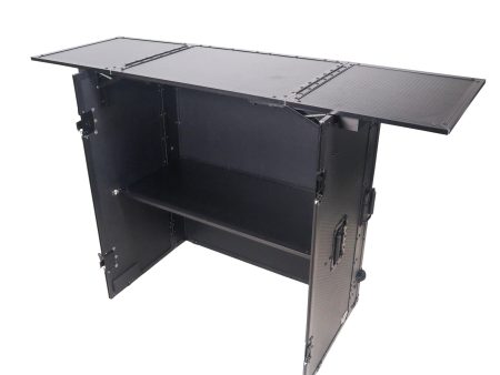 ProX XS-DJSTNBL Flight Case Style Folding DJ Table and Workstation with Smooth Rolling Wheels, Black Finish Supply