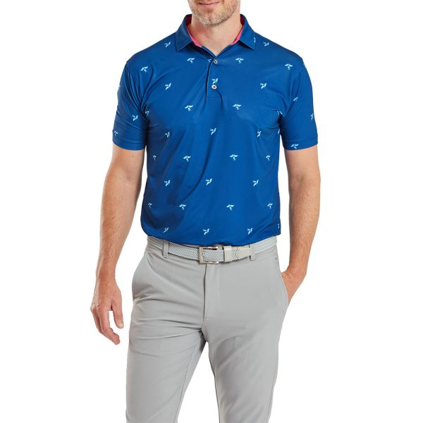 FootJoy Thistle Print Lisle Polo Shirt - Deep Blue Online now