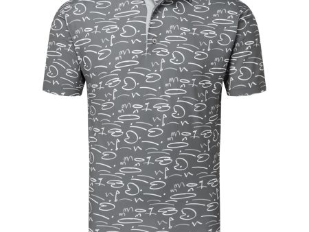 FootJoy Golf Course Doodle Print Polo Shirt - Gravel Cheap