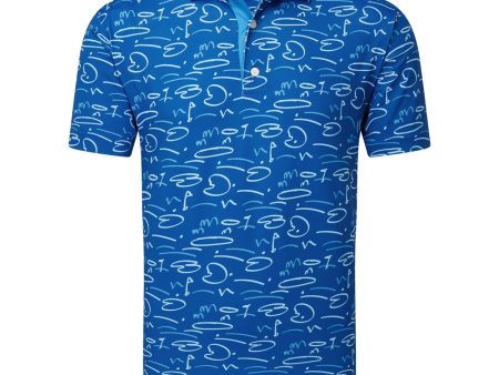 FootJoy Golf Course Doodle Print Polo Shirt - Deep Blue Cheap